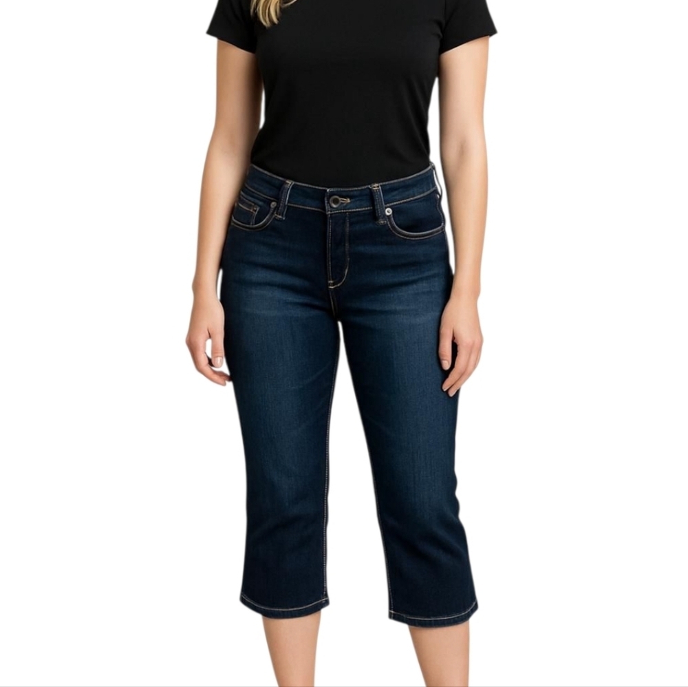 Seven7 Cropped Stretch Mid-Rise Blue Capri Denim Jeans, Sz 16